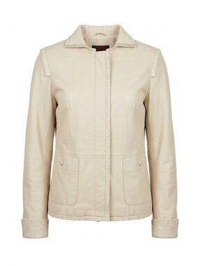 Danier Leather Jacket Womens XS Cream Off White Collared Full Zip Minimalist